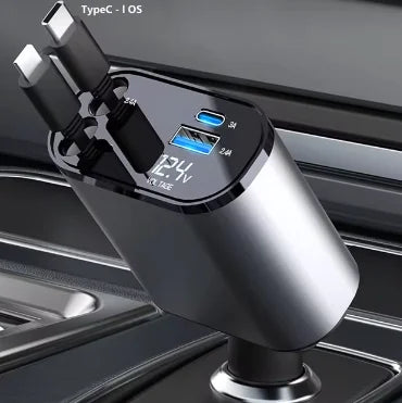 USB-C Retractable Car Charger – 66W Fast Charging with Dual Ports & LED Display
