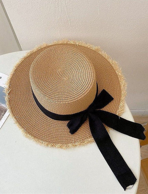 Wide Brim Sun Hat with Bow – Women’s UV / UPF 50+ Floppy Straw (Packable)