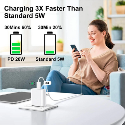 USB-C 20W PD Adapter with Cable – Fast Charger Kit for iPhone 11-14 & More