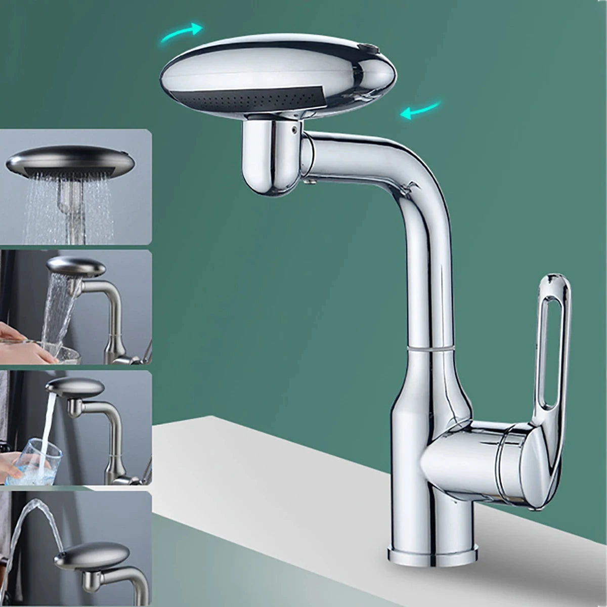 Torneira tipo cascata giratória multimodo 360° – Torneira misturadora elegante para lavatório de casa de banho