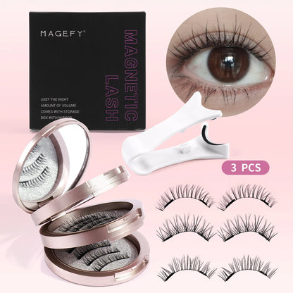 Kit de pestanas magnéticas Magefy com 3 pares e aplicador – Pestanas reutilizáveis ​​e sem cola