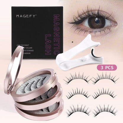 Kit de pestanas magnéticas Magefy com 3 pares e aplicador – Pestanas reutilizáveis ​​e sem cola