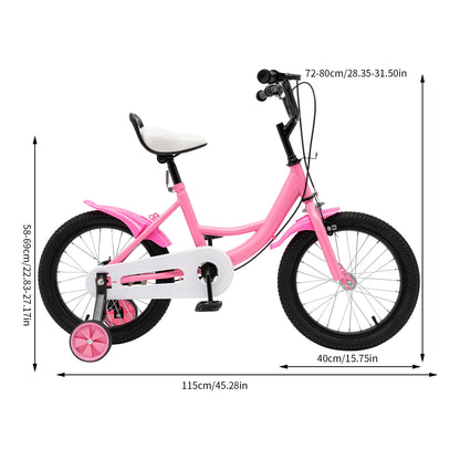 16 inch Children's Bicycle with Training Wheel for 5-8 Year-Old Kids, 100-135cm Height Adjustable Bike Bearing 50KG
