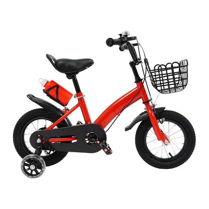 12 Inches Children's Bicycle with Training Wheels, Bottle Holder, Basket| Blue/Red/Pink Kids Bike for 2-5 Years
