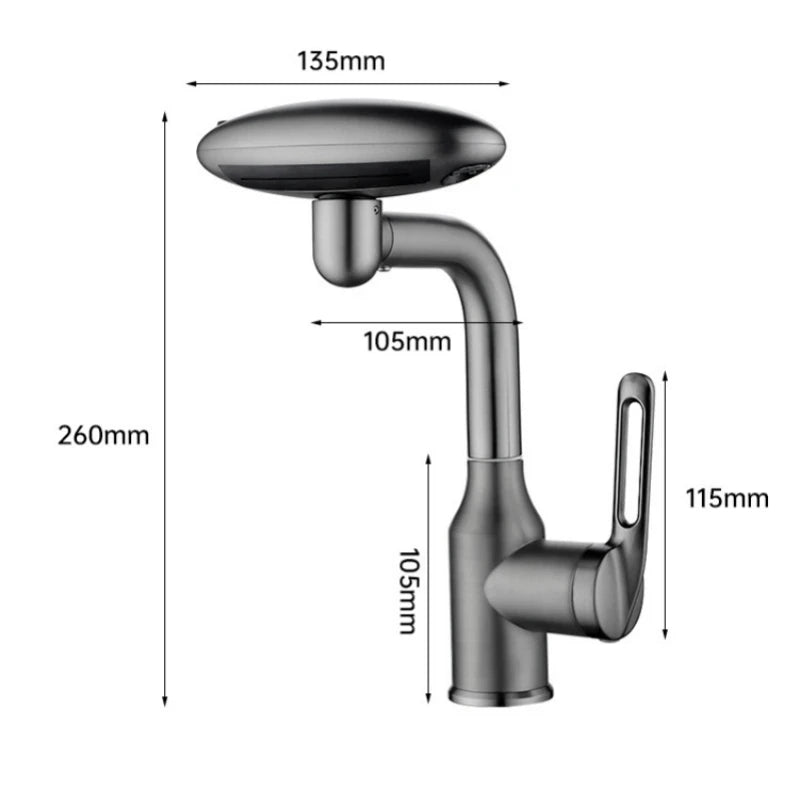 Torneira tipo cascata giratória multimodo 360° – Torneira misturadora elegante para lavatório de casa de banho
