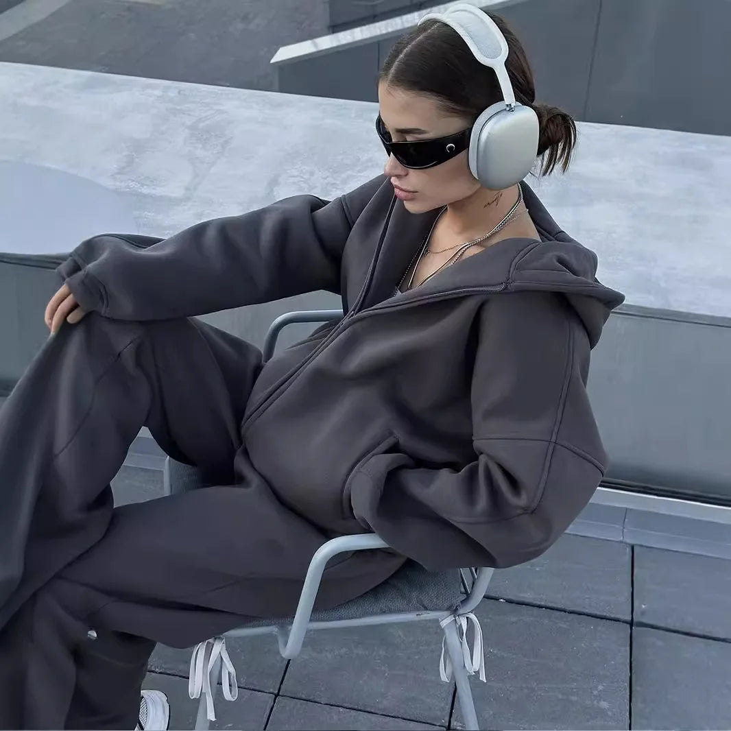 Women Tracksuit Pant Sets Long Sleeve Sweatshirts Solid Hooies Pencil Trousers Ankle Length Pants Pockets Casual 2025 Slim