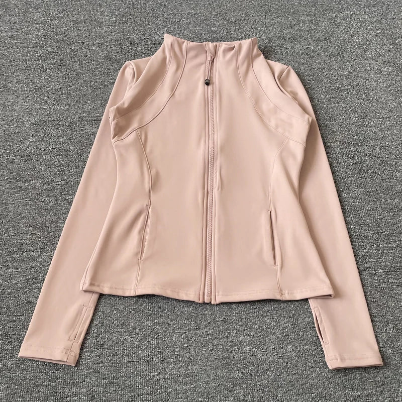 Women's Quick-Dry Stand-Up Collar Fitness Jacket – Slim-Fit Zippered Yoga & Running Top