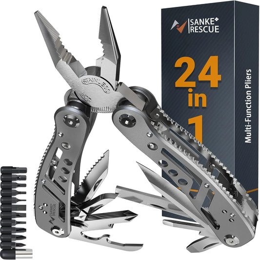 Alicate dobrável multiferramenta 24 em 1 – ferramenta EDC compacta em aço inoxidável com 11 bits