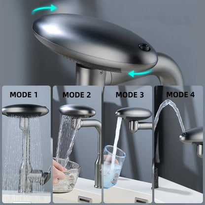 Torneira tipo cascata giratória multimodo 360° – Torneira misturadora elegante para lavatório de casa de banho