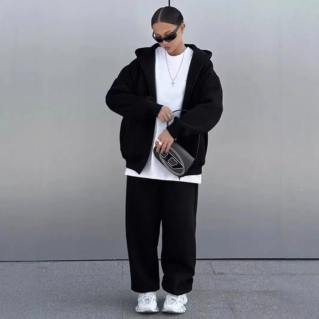Women Tracksuit Pant Sets Long Sleeve Sweatshirts Solid Hooies Pencil Trousers Ankle Length Pants Pockets Casual 2025 Slim