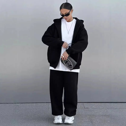 Women Tracksuit Pant Sets Long Sleeve Sweatshirts Solid Hooies Pencil Trousers Ankle Length Pants Pockets Casual 2025 Slim