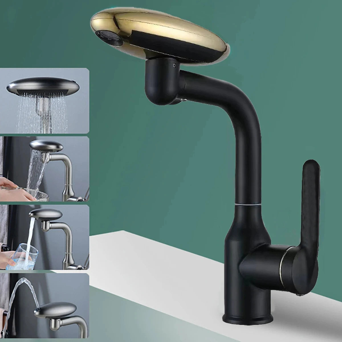 Torneira tipo cascata giratória multimodo 360° – Torneira misturadora elegante para lavatório de casa de banho