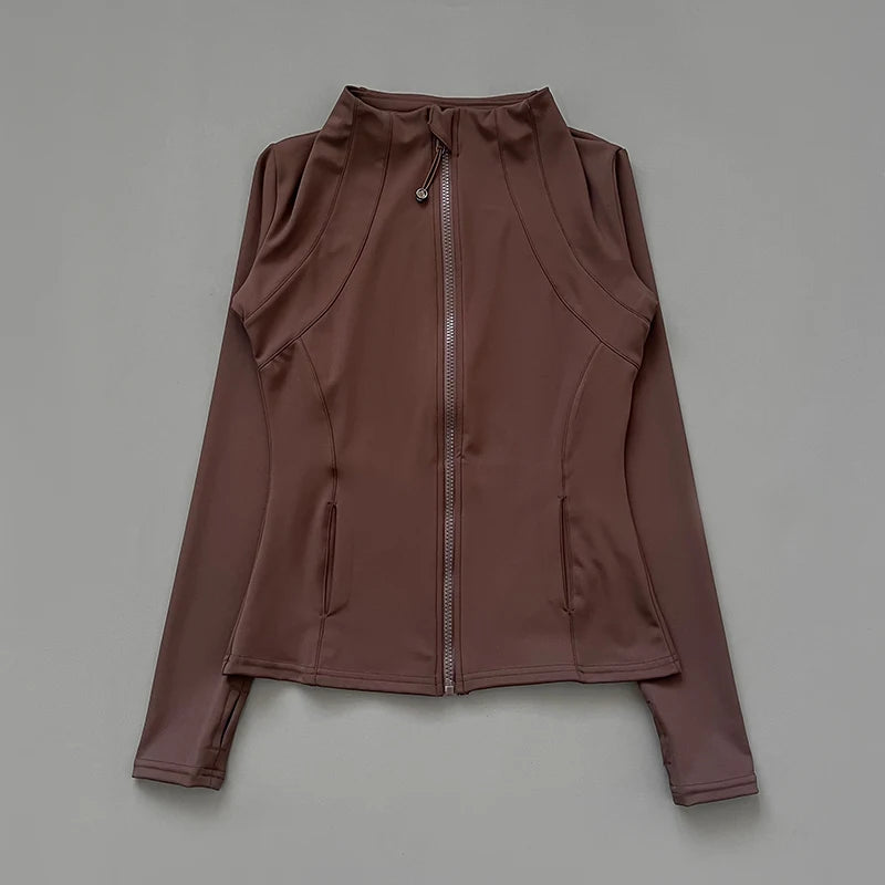 Women's Quick-Dry Stand-Up Collar Fitness Jacket – Slim-Fit Zippered Yoga & Running Top