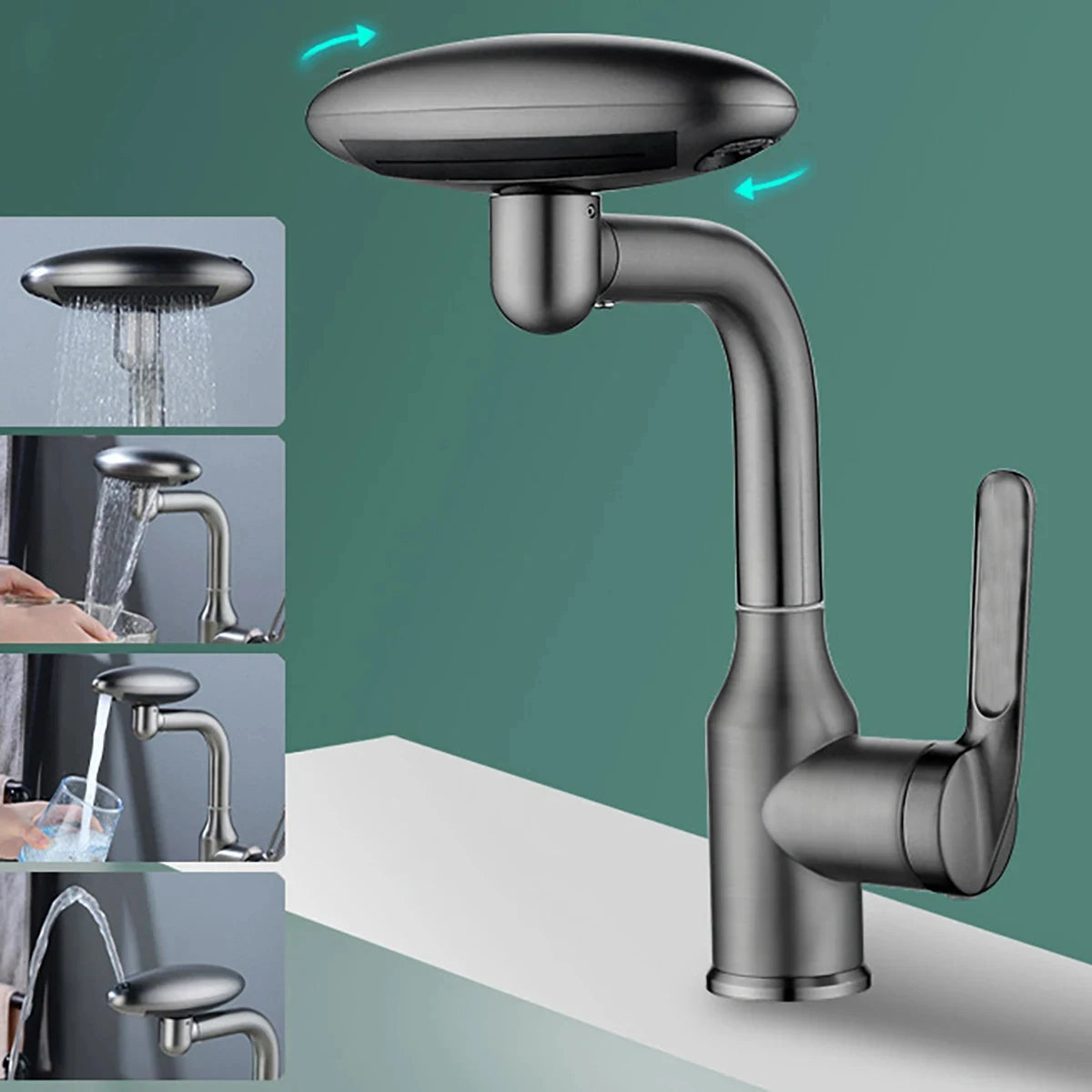 Torneira tipo cascata giratória multimodo 360° – Torneira misturadora elegante para lavatório de casa de banho