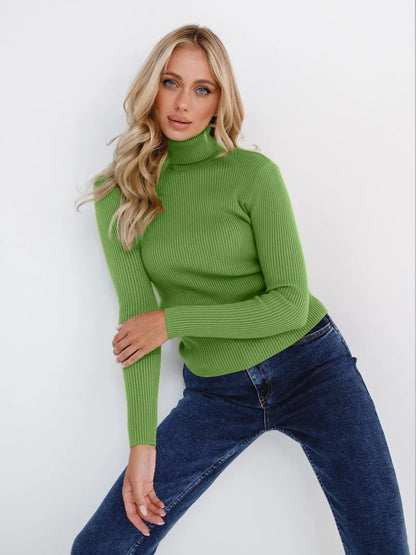 2025 Autumn Winter Turtleneck Sweaters Women Soft Warm Pullover Slim Versatile Tops Ribbed Knitted Simple Elegant Women Sweater