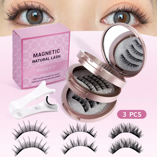 Kit de pestanas magnéticas Magefy com 3 pares e aplicador – Pestanas reutilizáveis ​​e sem cola