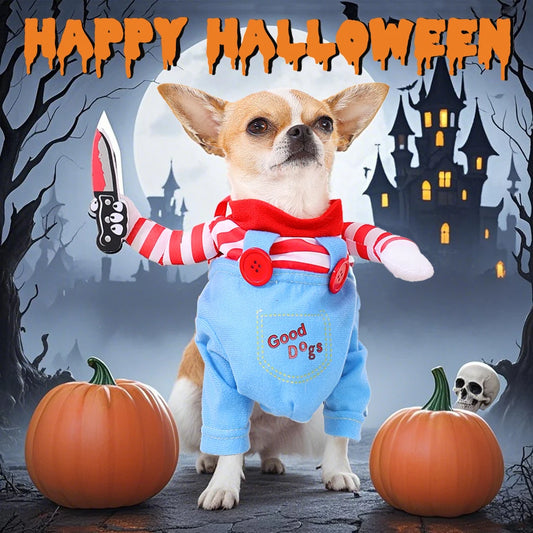 Funny Knife-Holding Dog Costume – Halloween Cosplay for Small to Large Breeds