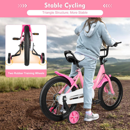 16 inch Children's Bicycle with Training Wheel for 5-8 Year-Old Kids, 100-135cm Height Adjustable Bike Bearing 50KG