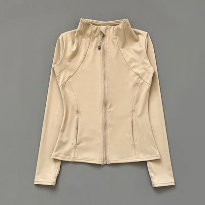 Women's Quick-Dry Stand-Up Collar Fitness Jacket – Slim-Fit Zippered Yoga & Running Top