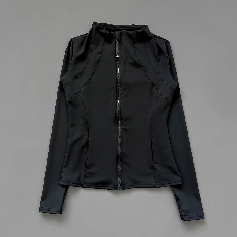 Women's Quick-Dry Stand-Up Collar Fitness Jacket – Slim-Fit Zippered Yoga & Running Top