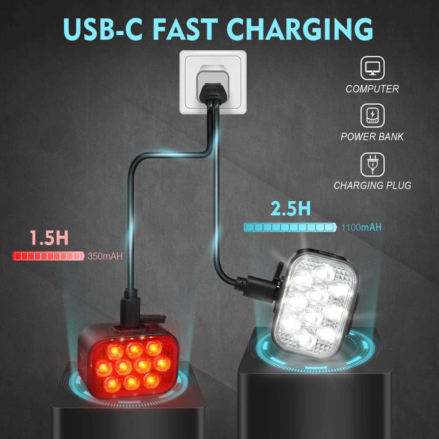 BUCKLOS Bicycle Front Rear Light Set USB Charge Headlight Light Waterproof MTB Taillight LED Cycling Lantern Lamp Bike Parts