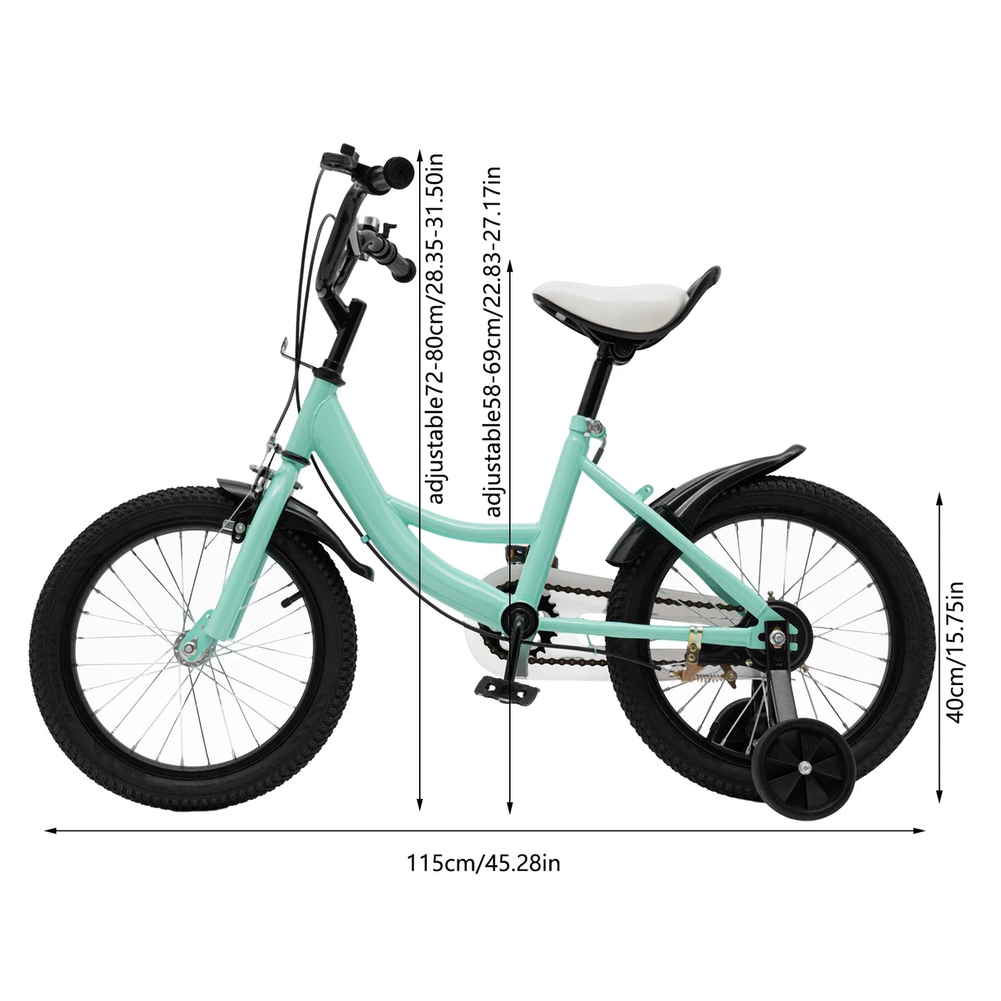 16 inch Children's Bicycle with Training Wheel for 5-8 Year-Old Kids, 100-135cm Height Adjustable Bike Bearing 50KG
