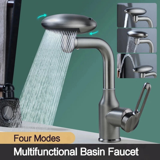 Torneira tipo cascata giratória multimodo 360° – Torneira misturadora elegante para lavatório de casa de banho