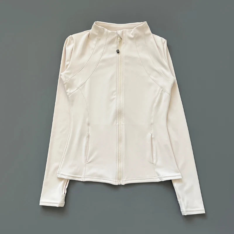 Women's Quick-Dry Stand-Up Collar Fitness Jacket – Slim-Fit Zippered Yoga & Running Top