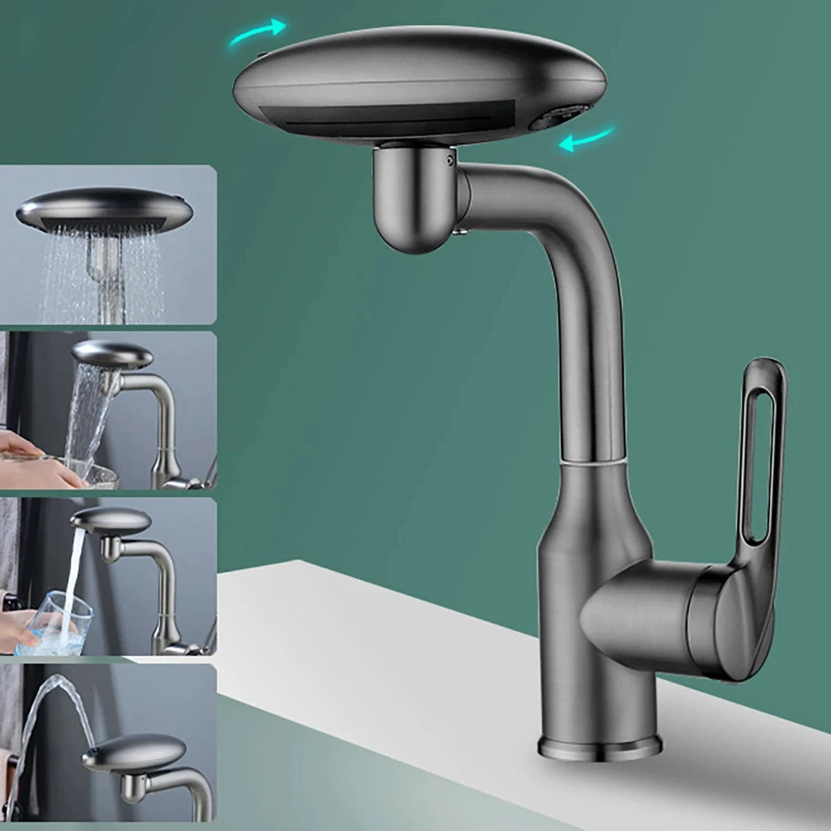 Torneira tipo cascata giratória multimodo 360° – Torneira misturadora elegante para lavatório de casa de banho