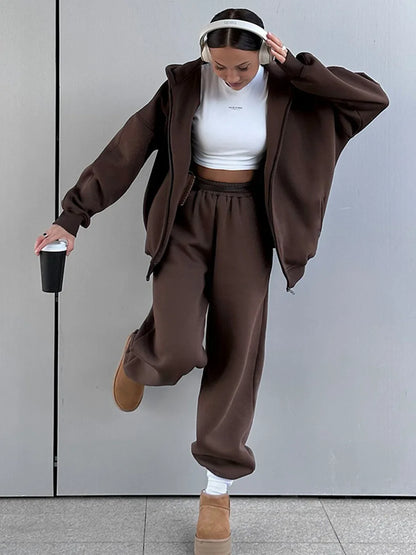 Women Tracksuit Pant Sets Long Sleeve Sweatshirts Solid Hooies Pencil Trousers Ankle Length Pants Pockets Casual 2025 Slim
