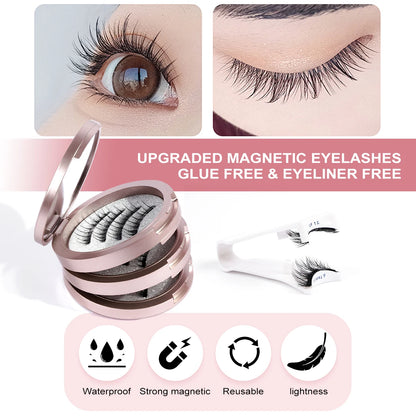 Kit de pestanas magnéticas Magefy com 3 pares e aplicador – Pestanas reutilizáveis ​​e sem cola
