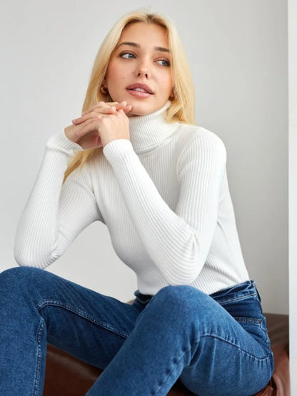 2025 Autumn Winter Turtleneck Sweaters Women Soft Warm Pullover Slim Versatile Tops Ribbed Knitted Simple Elegant Women Sweater
