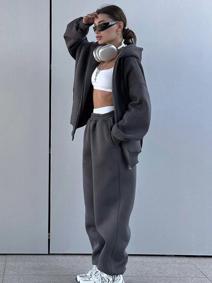 Women Tracksuit Pant Sets Long Sleeve Sweatshirts Solid Hooies Pencil Trousers Ankle Length Pants Pockets Casual 2025 Slim