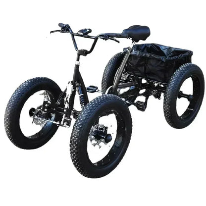 20inch Cargo Bike Fat Tire 4 Wheel Bicycle Pedal Four Wheeler Can Be Used As Cargo for City Travel with Storage Basket Bicicleta