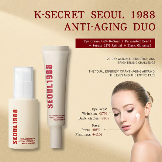 Conjunto de cuidados da pele coreano SEUL 1988 - Creme de olhos com retinol, sérum com ginseng e niacinamida, produto de limpeza, branqueia linhas finas e olheiras