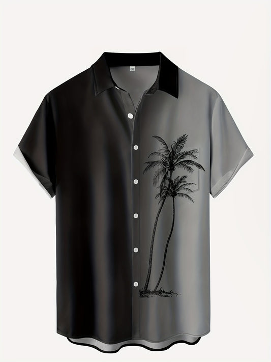 Camisa havaiana para homem plus size – estampado de coqueiros vibrante, corte super solto, ideal para homens grandes e altos