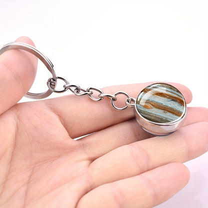 Celestial Solar System Keychain – 8 Planet Designs with Moon Phase Charm
