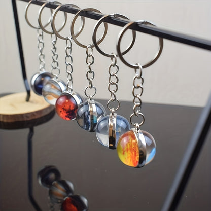 Celestial Solar System Keychain – 8 Planet Designs with Moon Phase Charm